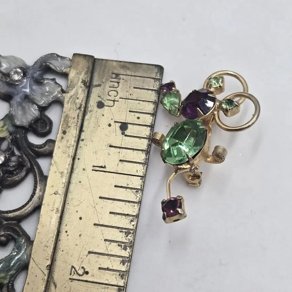 Vintage Unique Purple And Green Rhinestone Mouse Brooch Pin Figural Animal